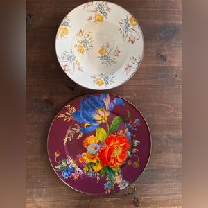 McKenzie Childs Enamel FloralServing Bowl and Platter Aurora and Market Flowers